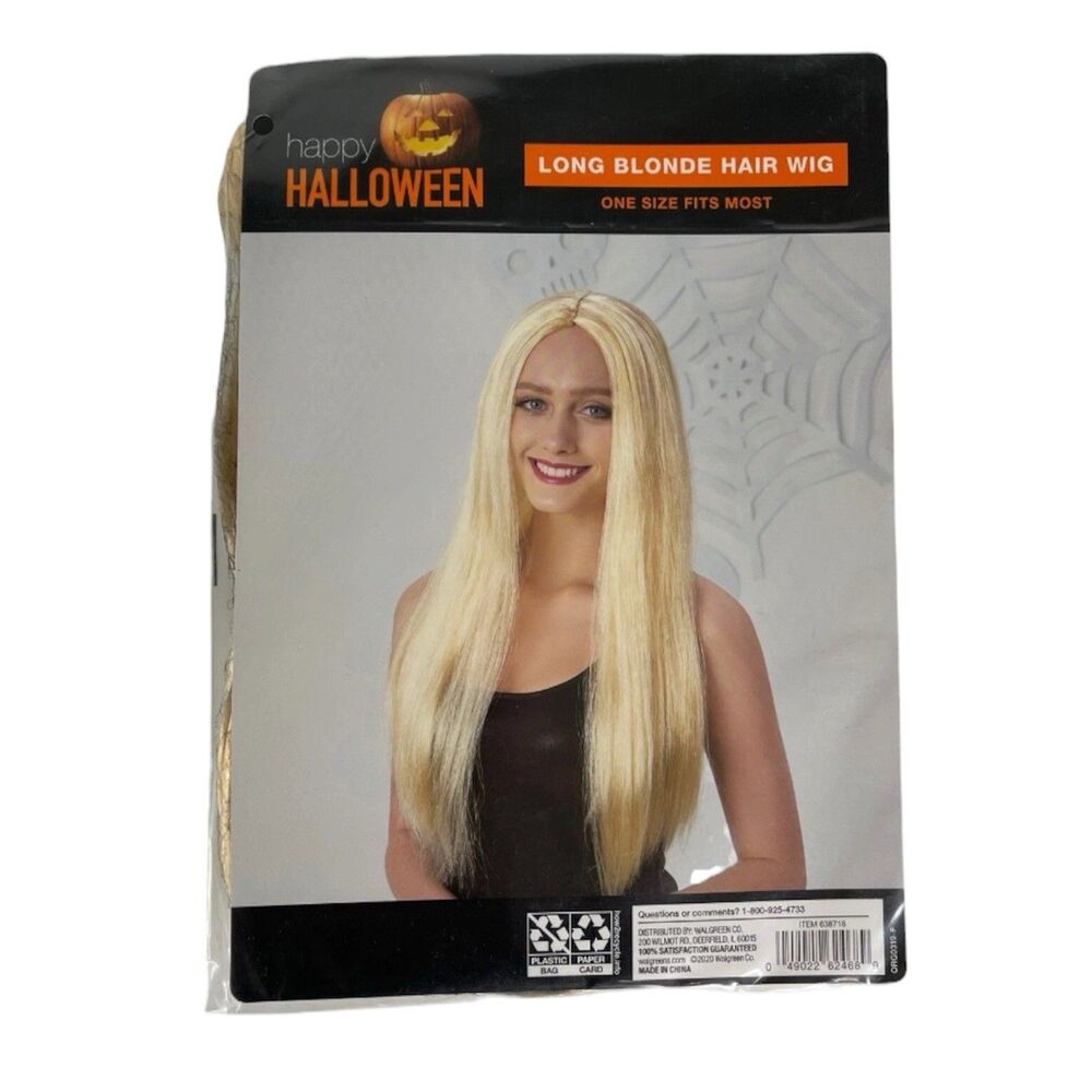 Happy Halloween Long Blonde Hair Wig Womens Halloween Costume Accessory One Size